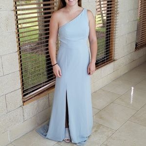 Dessy Social Bridesmaid sky blue dress